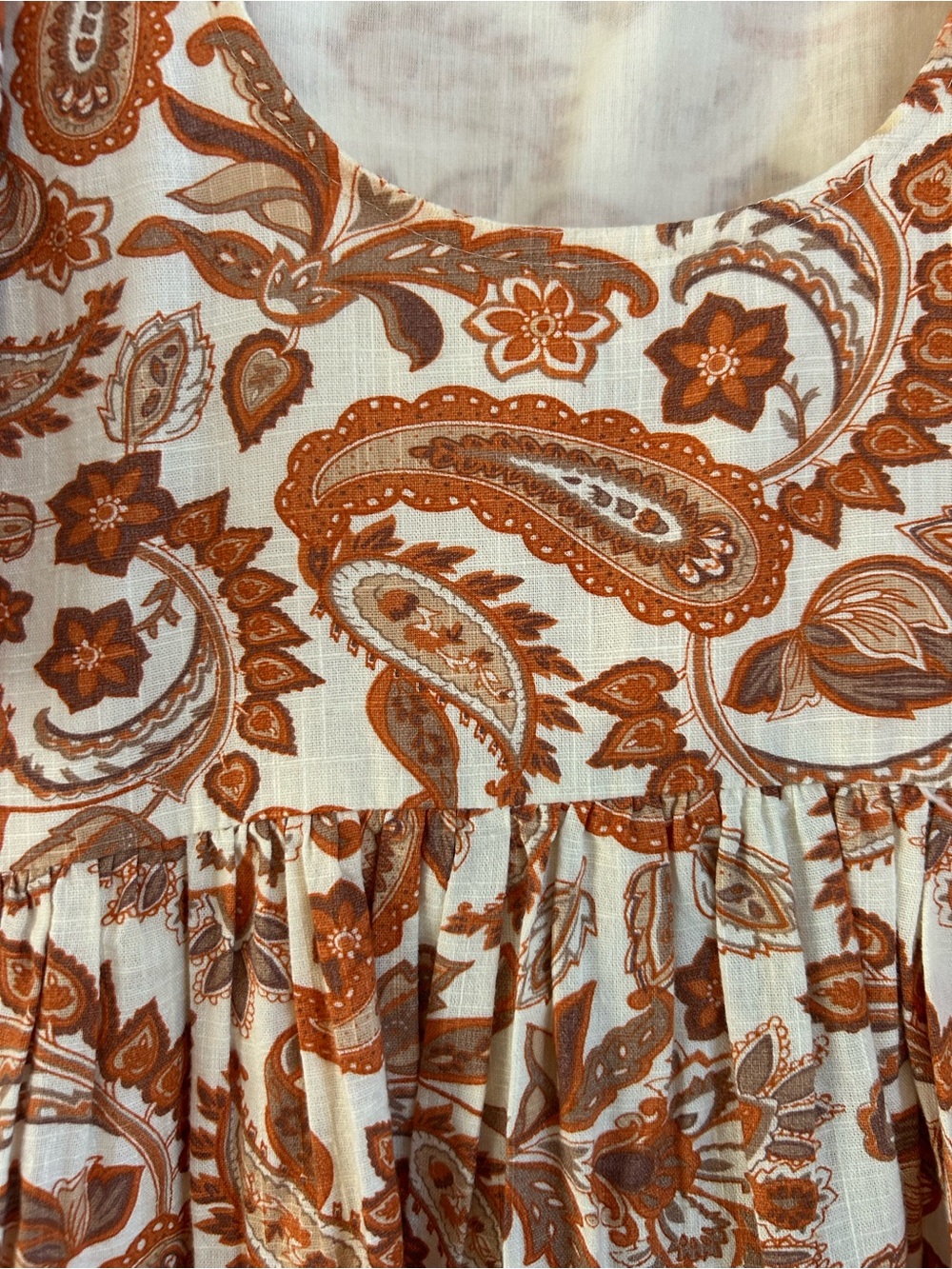 Anthropologie Cream & Rust Paisley Scoop-Neck Peplum Top - Picture 10 of 12